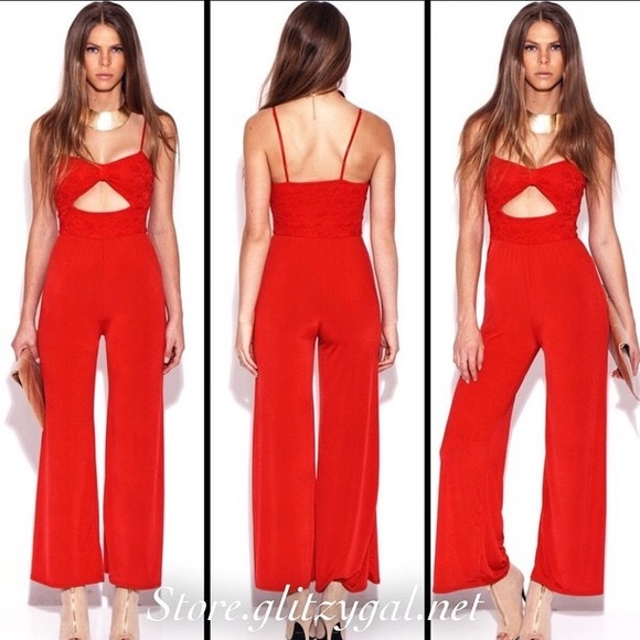 Red lace jumpsuit! Stretchy - Picture 2 of 4